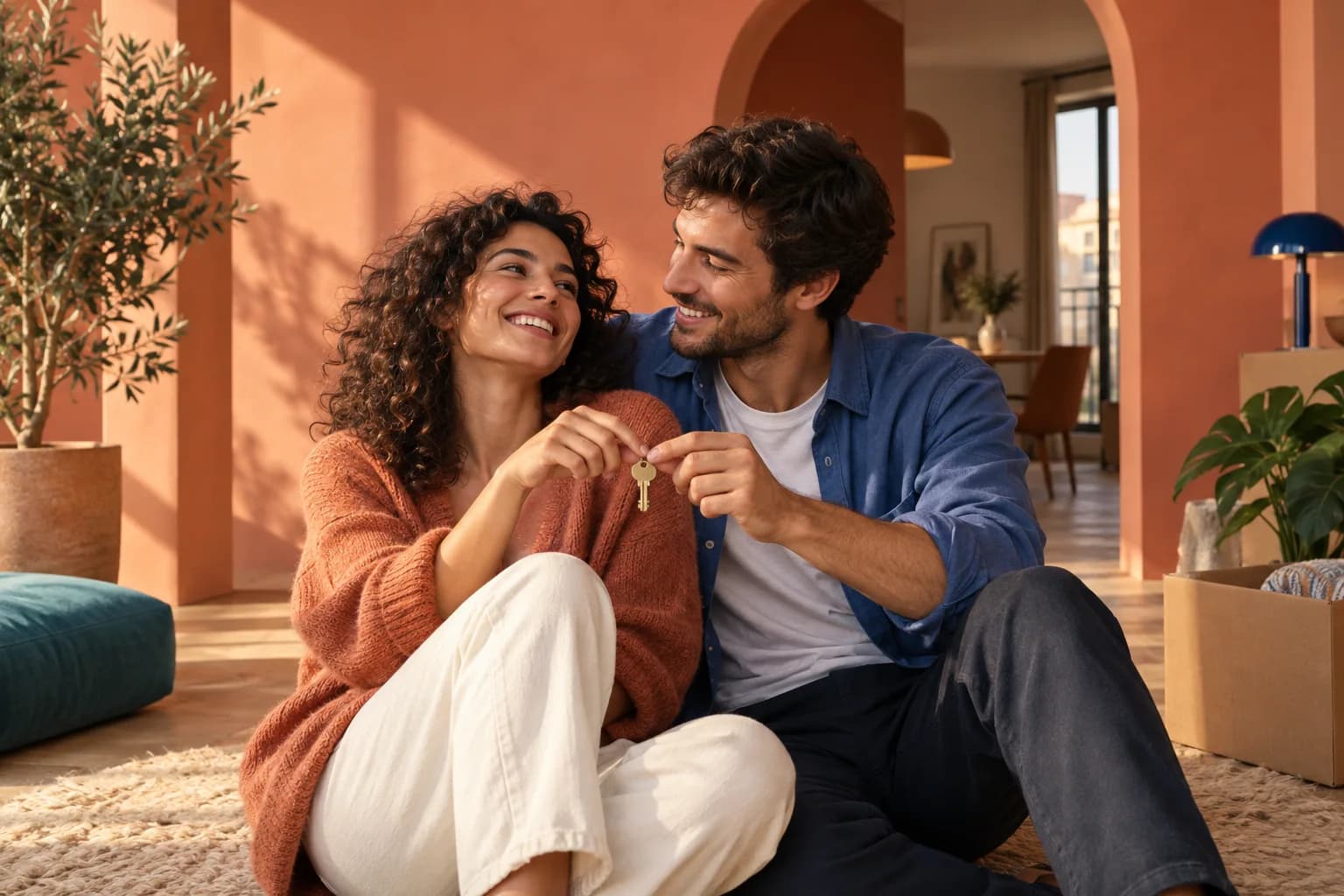 Illustration : un couple profite de son logement, les clés à la main